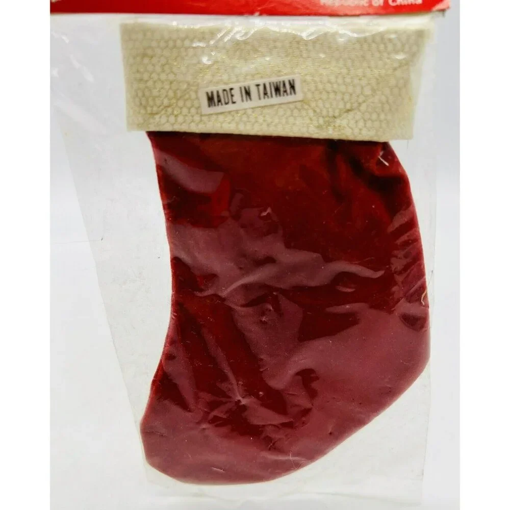 Miniature Christmas Stockings‎ Teddy Bears Red Velvet Lace SSCO Vintage Taiwan